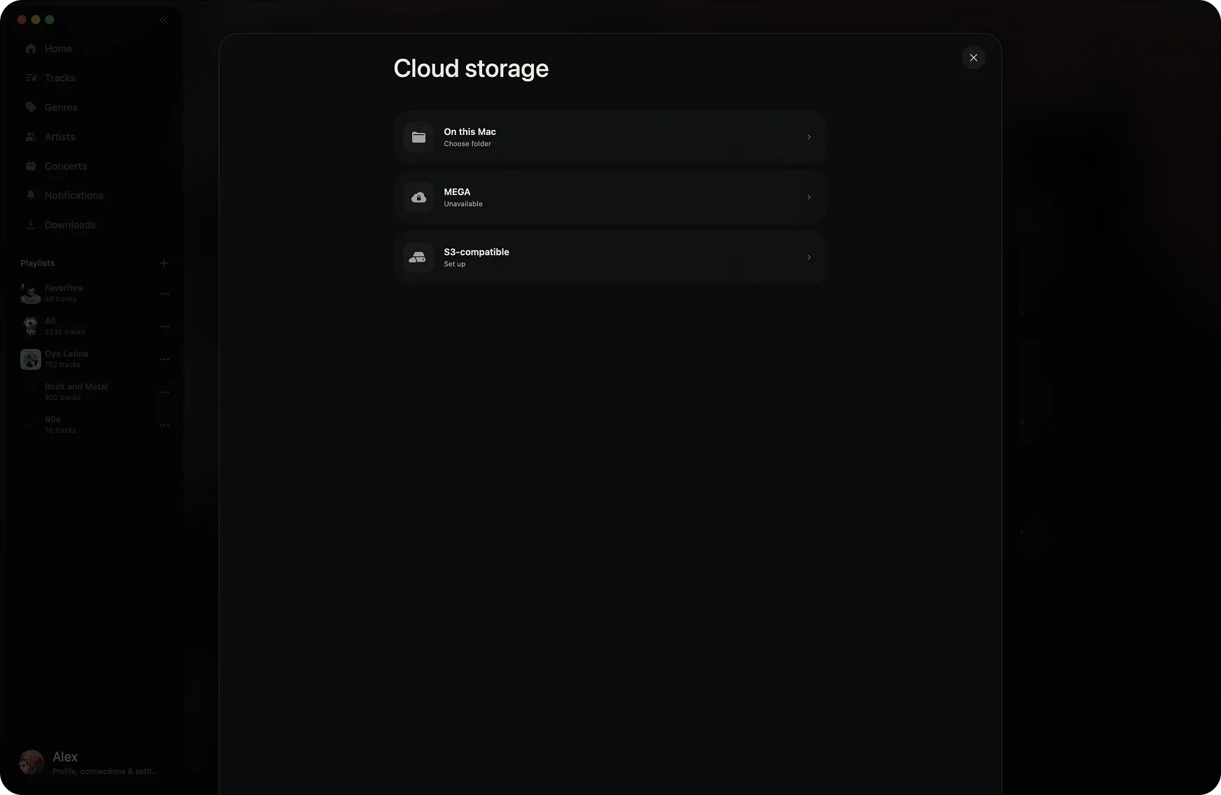 Cloud storage sources in Sidus on macOS